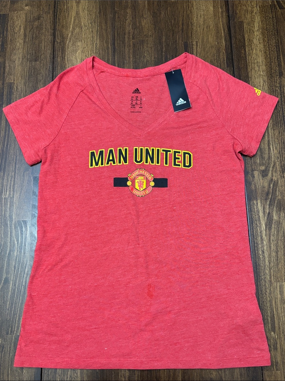 Adidas Women’s Heather Red 'Man United' V-Neck Tee